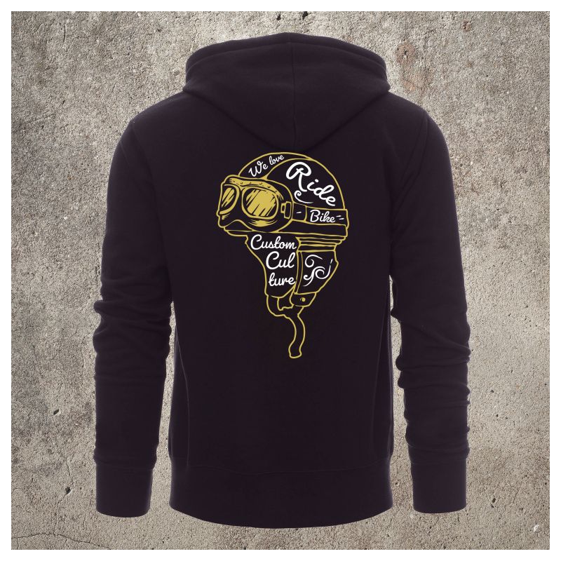 Sweat Shirt Noir Biker Casque Blanc et jaune - Sweat Shirt Noir Biker Casque Blanc et jaune -