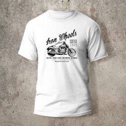 Tshirt Blanc Devant Biker Iron Wheels -  