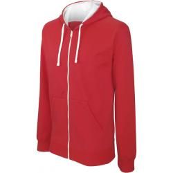 Veste Zippée à capuche KARIBAN K466 rouge/blanc -  