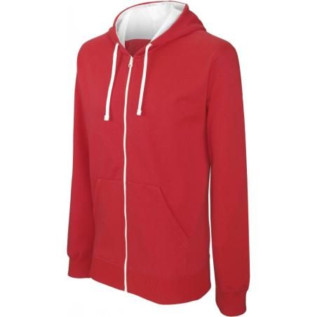 Veste Zippée à capuche KARIBAN K466 rouge/blanc -  
