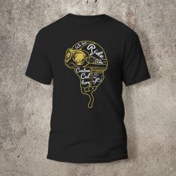 Tshirt Noir Devant Biker Casque Blanc et jaune -  